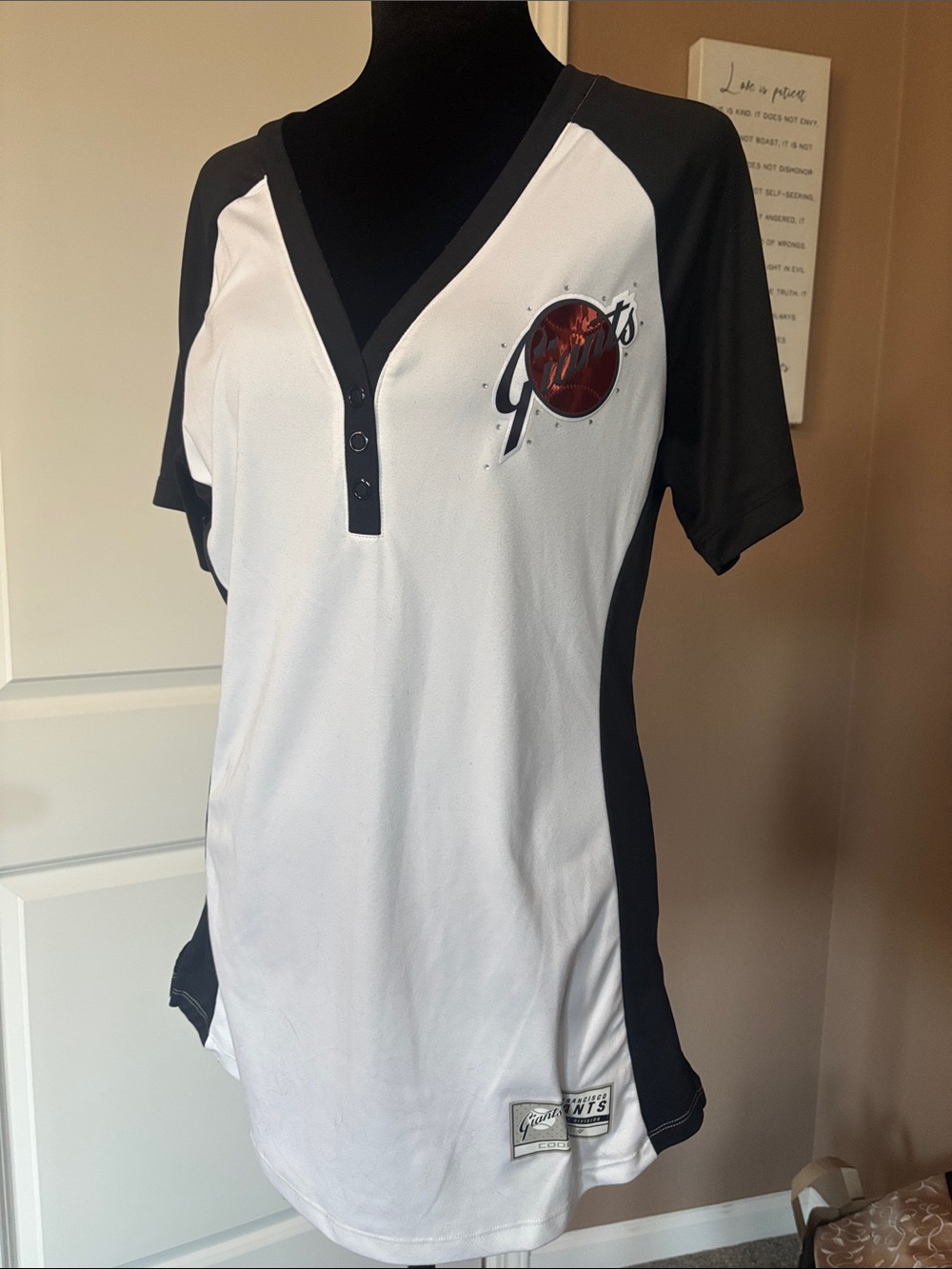 Fila White and Black Short Sleeve Henley Baseball Jersey